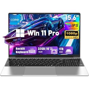 FUNYET Computer Portatile,2026 Portatil da 15,6 pollici, 16 GB di RAM, 1 TB di SSD, Core i7-7600U Laptop PC, IPS FHD 1920 * 1080 Notebook, 6000 mAh,WiFi5,Tastiera retroilluminata, apertura a 180°