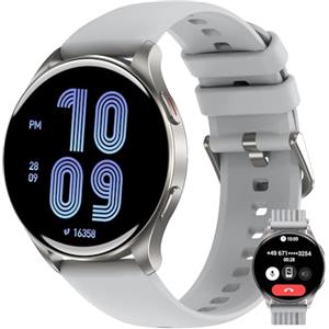 IOWODO Smartwatch Elegante con Display AMOLED 1,43", Chiamate Bluetooth, Orologio Intelligente Uomo Donna IP68, Monitoraggio Salute e Sonno, 110+ Sport, 2 Cinturini, Android iOS