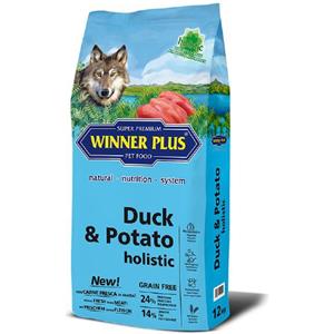 Winner Plus Anatra e Patate Holistic 12kg - Alimento Completo Senza Glutine per Cani Adulti