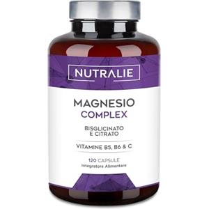 NUTRALIE Magnesio Bisglicinato + Citrato 2145mg - Vitamine B5, B6 e C - Stanchezza e Fatica - Magnesio Completo con Calcio - 120 Capsule Vegane Magnesium Complex Nutralie