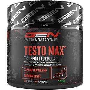 GEN GERMAN ELITE NUTRITION Testo MAX® - 270 Capsule - Extra Alto Dosaggio con 7323 mg per Dose Giornaliera - con Acido D-Aspartico - Tribulus - Estratto di Maca - Boro - Zinco - Aminoacidi - Vegano
