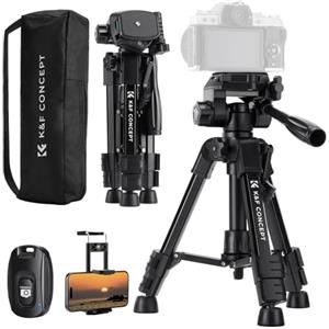 K&F CONCEPT Mini Treppiede per Fotocamera 64CM, Treppiede da Tavolo in Alluminio con Telecomando, Mini Travel Tripod S233A0, Treppiede Piccolo per DSLR, VCR, Cellulari, Proiettori e Telescopi, ecc.