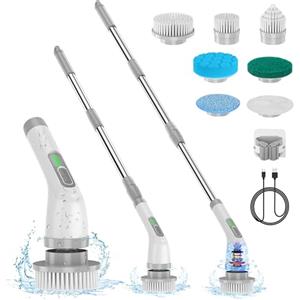 Lightswim Spazzola elettrica rotante 7 in 1, potente pulizia a 420 giri/min, spazzola per il bagno da 1,5 ore a doppia velocità con braccio di prolunga per cucina, auto, piastrelle, pareti, pavimenti, doccia