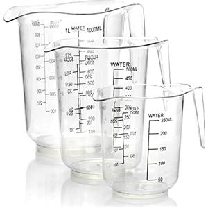 COM-FOUR® Set di 3 pezzi di misurini con diverse dimensioni - Caraffe di misura con scala in millilitri e grammi - 1000 ml, 500 ml, 250 ml