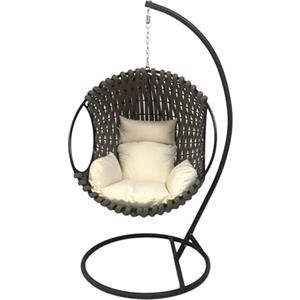 AVANTI TRENDSTORE Pastena - Poltrona a dondolo da esterno moderna, in acciaio e corde con cuscino incluso di colore beige. Dimensioni complete LAP ca. 105x201x105 cm. Potrona LAP ca. 105x109x70 cm.