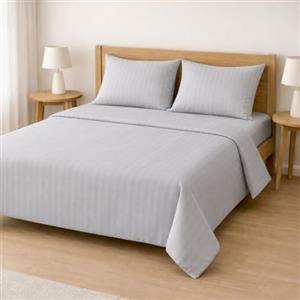 TEXTILE COLLECTION Set Lenzuola Matrimoniale SUITE in Microfibra con Righe Tono su Tono - Completo Letto composto da: 2 federe, lenzuolo sotto ad angoli e lenzuolo sopra - Grigio chiaro (Grigio chiaro)