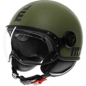 MOMO Design MOMODESIGN - FGTR CLASSIC E2206, Casco Jet, Casco Aperto per Moto e Scooter, per Uomo e Donna, Verde Militare Opaco/Nero, S