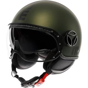 MOMO Design MOMODESIGN - FGTR EVO E2206, Casco Jet con Visiera Parasole, Casco Aperto per Moto e Scooter, per Uomo e Donna, Verde Opaco/Nero, XS