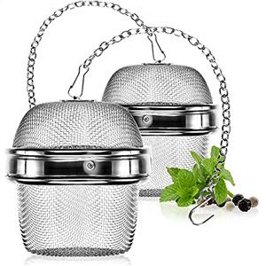 COM-FOUR® 2x colino da tè in acciaio inossidabile 304 antiruggine - uovo da tè Ø 6,5 cm per tè sfuso, spezie ed erbe aromatiche - filtro da tè a maglia fine con catena - colino per spezie
