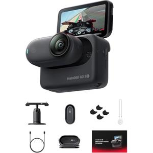 Insta360 GO 3S 128GB Nero-Cam 4K per vlogging, POV a mani libere, montaggio magnetico, stabilizzazione, 140 minuti di autonomia, impermeabilità fino a 10 m, editing IA (Pack Moto POV-128G, Nero Notte)