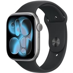 Apple Watch Series 11 GPS 46mm Smartwatch con cassa in alluminio grigio siderale con cinturino sportivo nero S/M, punteggio del sonno, fitness tracker, monitoraggio della salute, display sempre attivo