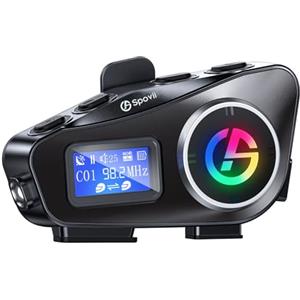 Spovii C1 Interfono Bluetooth per Casco Moto, Interfono Moto 500m con Condivisione Musica, Radio FM, Slot Micro SD, Batteria 1000mAh - Compatibile con Diversi Tipi di Casco