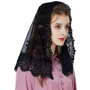 BEAUTELICATE Velo di Pizzo per Chiesa Sposa Velo Muliebre Cattolica Copricapo Foulard Sciarpa per Messa Latino Lutto Nero Avorio V105