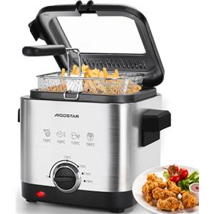 Aigostar Friggitrice Elettrica in Acciaio Inox 1.5L, 1000W con Regolazione Temperatura, Filtro Antiodore, Finestra di Visualizzazione, Cestello Rimovibile e Scala Olio, Design Compatto e Sicuro