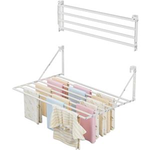 Innotic Stendibiancheria da parete 80 cm, Stendino a muro 8 barre, pieghevole, resistente alla ruggine, per esterni, grande spazio, salvaspazio, per bagno balcone lavanderia (bianco)