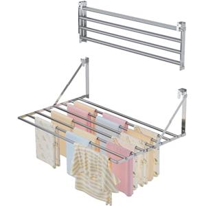Innotic Stendibiancheria da parete 80 cm, Stendino a muro 8 barre, pieghevole, resistente alla ruggine, per esterni, grande spazio, salvaspazio, per bagno balcone lavanderia (argento)