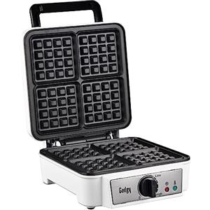 Gadgy Piastra Waffle 1200W - Macchina per Waffles con Rivestimento Antiaderente - Per 4 Cialde di Bruxelles 8x8cm - Waffle Maker Bianca - Facile da Usare e Pulire