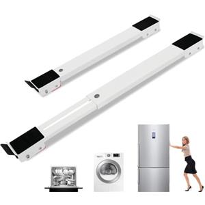 YIYIZI 2 Pezzi Base lavabiancheria Regolabile con Freno, Rullo per Mobili per Carichi Pesanti per lavatrice, Asciugatrice, Frigorifero, lunghezza(45-72 cm), Capacità di Carico 300 kg,18 Ruote(Bianco)