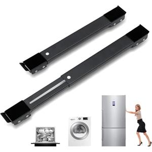 YIYIZI 2 Pezzi Base lavabiancheria Regolabile con Freno, Rullo per Mobili per Carichi Pesanti per lavatrice, Asciugatrice, Frigorifero, lunghezza(45-72 cm), Capacità di Carico 300 kg,18 Ruote(Nero)