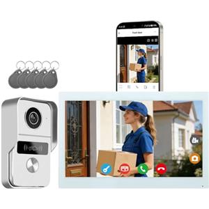 Honmidatek Videocitofono Smart 2 Fili Video Citofoni, 1080P 10.1 inch monitor e Campanello con Telecamera, Rilevamento del Umano, Audio Bidirezionale, Tuya APP/RFID Sblocco, Visione Notturna