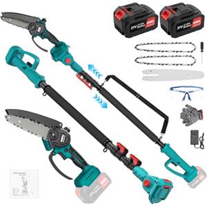 Anbull 2-in-1 Motosega a Batteria con Asta Telescopica, 6" con 2 Batterie 4000mAh, Motore Brushless, Asta Allungabile a 4.8m, Compatibile con Batterie Makita 18V - per Giardinaggio