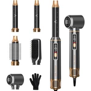 Dryhsip Hair Styler 5 in 1, Spazzola Asciugacapelli con Display Digitale, Spazzola Arricciacapelli & Spazzola Lisciante, Strumento Leggero per Donne (Carbon Grey)