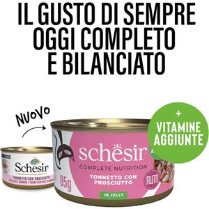 Schesir Cibo Umido per Gatti Adulto - Tonnetto con Prosciutto in Gelatina - 85 gr