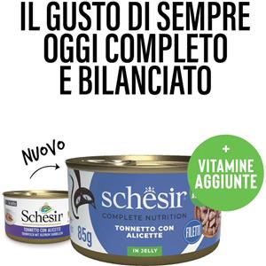 Schesir Tonnetto con Alicette - Cibo Umido Naturale per Gatti in Gelatina - Lattina da 85g