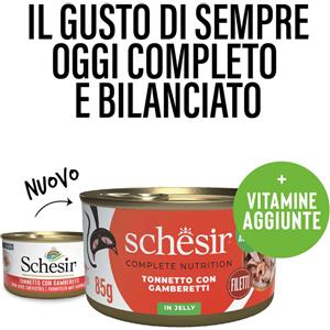 Schesir Cibo Umido per Gatti Adulti - Tonnetto con Gamberetti in Gelatina - 85 g