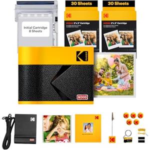 KODAK Mini 3 Era Regalo di Natale 4PASS Stampante Fotografica Portatile (7.6x7.6cm) (Fotografica Portatile + 8 Fogli inclusi + Pacchetto accessori e 60 Fogli, Giallo)