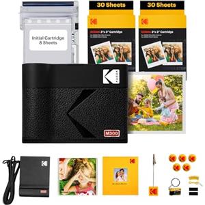 KODAK Mini 3 Era 4PASS Stampante Fotografica Portatile (7.6x7.6cm) (Fotografica Portatile + 8 Fogli inclusi + Pacchetto accessori e 60 Fogli, Nero)