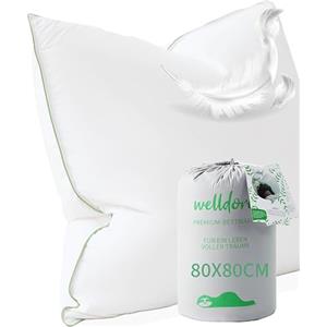Welldora Cuscino 80x80 Alta Qualità | Cuscino Piuma d'Oca e Piumino 100% Naturali | Guanciale Cervicale Ergonomico 3 Camere Medio Duro Scientificamente Testato, Certificato Oeko-Tex. in Germania