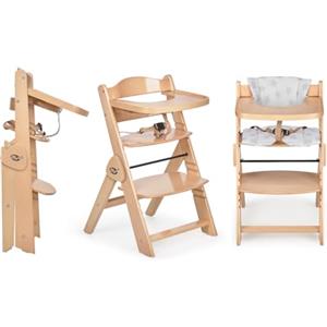 Ms BabyWorld Seggiolone PIEGHEVOLE Full per bambini in legno, completamente pieghevole, evolutivo, seggiolone, ergonomico, regolabile, sicuro, (Naturale/Bianco)