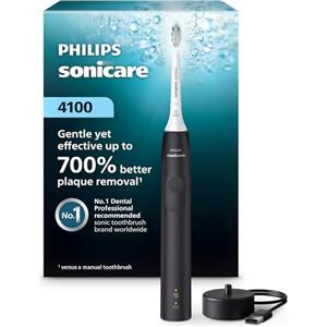 Philips Sonicare Spazzolino elettrico serie 4100 - Spazzolino sonico con tecnologia sonica avanzata, sensore di pressione, due impostazioni di intensità, Smartimer e Quadpacer, nero, modello HX3681/24