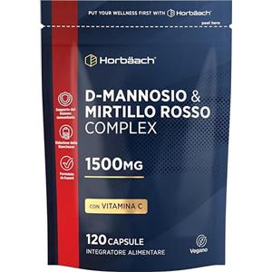 Horbäach D-Mannosio Cranberry 1500 mg | 120 Capsule Vegane | con Vitamina C | aiuta il Sistema Immunitario | di Horbaach