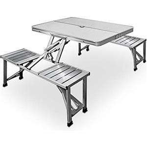 Deuba Casaria Tavolo Pieghevole con 2 Panche Set da Campeggio Picnic Portatile a Valigetta in Alluminio con Foro Ombrellone Maniglia per Trasporto 4 Posti Mare Spiaggia Giardino