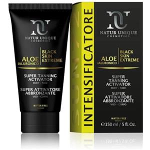 NATUR UNIQUE NU Black Skin Extreme Sun72 - Crema Super Abbronzante 150ml - Crema Attivatore Abbronzatura con 72% Aloe Vera e Acido Ialuronico - Attivatore di Melanina Viso e Corpo con Beta Carotene e Olio di Cocco