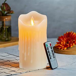 Lonkenn Candele LED, Flickering Flameless LED Candele, Candele a Batteria, con Telecomando a 10 Tasti, Fiamma danzante, con Gocce di cera, Realizzato in Vera Paraffina, Funzione Timer 24 ore--10cm Ivory