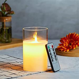 Lonkenn Candele LED, Flickering Flameless Candele, Candele a Batteria with Glass con Telecomando a 10 Tasti, Realizzato in Vera Paraffina,con Funzione Timer 24 Ore per Decorazione, Festa, Vacanze-10cm Bianco