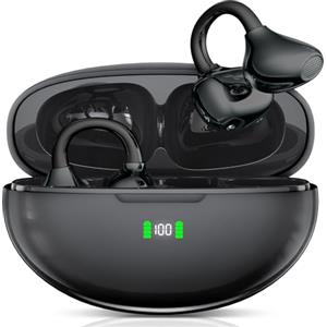 ROTRES Cuffie Sportive a Conduzione Ossea, Design Innovativo con Clip Auricolare per Corsa e Fitnes, Durata della Batteria di 80 Ore, Vestibilità Sicura, Resistenti All'acqua e Alla Polvere (Nero)