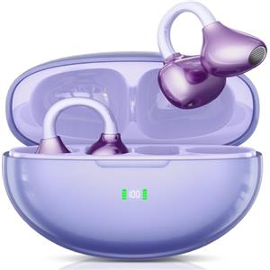 ROTRES Cuffie Sportive a Conduzione Ossea, Design Innovativo con Clip Auricolare per Corsa e Fitnes, Durata della Batteria di 80 Ore, Vestibilità Sicura, Resistenti All'acqua e Alla Polvere (Viola)