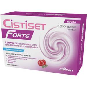 Corman Cistiset Forte - Integratore Alimentare per Vie Urinarie, 8 Stick da 10 ml con Estratto di Cranberry e D-Mannosio