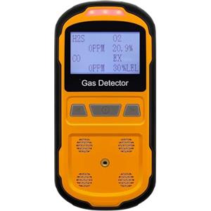 Scondaor Rilevatore di perdite di gas per H2S CO O2 e LEL, rilevatore di gas portatile multi con allarmi acustici, visivi e a vibrazione, misuratore di gas 4 in 1, display digitale LCD (arancione)