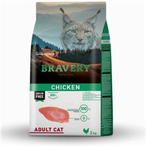 BRAVERY Crocchette Gatto Adulto Pollo 2 KG - Grain Free, Mono-proteiche e Naturali