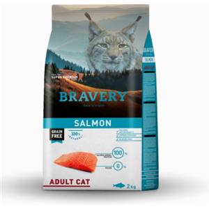 BRAVERY Crocchette per Gatti Adulto al Salmone 2 Kg - Grain Free, Mono-proteiche e Ricche di Omega 3