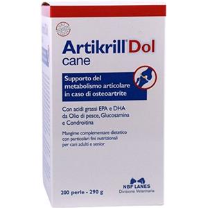 N.B.F. LANES Artikrill Dol Cane - Mangime Complementare Dietetico con Omega-3 e Vitamina E per il Supporto Articolare - Confezione da 200 Perle