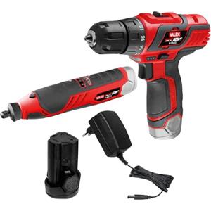 Valex Kit Trapano + Multiutensile a batteria al litio 12V, confezione 2 prodotti per il fai da te con utensili cordless, batteria e caricabatterie Gamma OneAll 12V, 2Ah