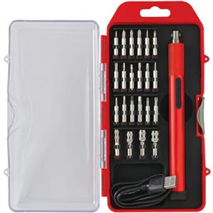 Valex Cacciavite di Precisione a Batteria al Litio 4V - Mini Avvitatore Elettrico con 18 Bit, 4 Bussole, Luce LED, Ricarica USB-C, Corpo in Alluminio, Reversibile per Avvitare e Svitare