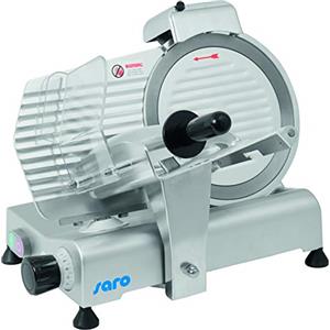 SARO AS 250 - Affettatrice con lama da 250 mm di diametro, spessore di taglio da 0 a 11 mm, affilacoltelli, corpo in metallo leggero, da 230 V