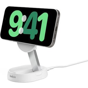 Belkin BoostCharge Pro Supporto di Ricarica Magnetica convertibile 15W, Caricatore Wireless Qi2, Caricabatteria rapido Qi2 Compatibile con MagSafe per iPhone 17, Air, Pixelsnap, AirPods Pro - Bianco